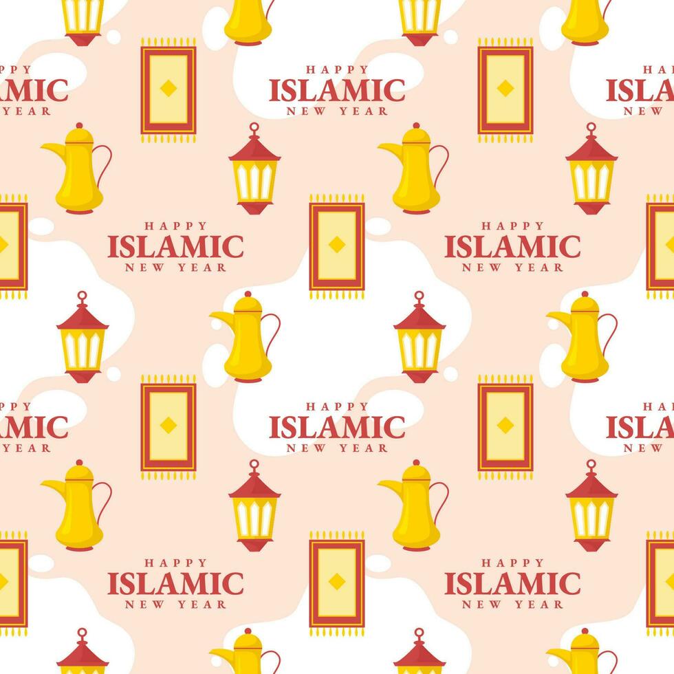 Happy Islamic New Year Seamless Pattern Design Flat Illustration with Muslims Elements in Template Hand Drawn vector
