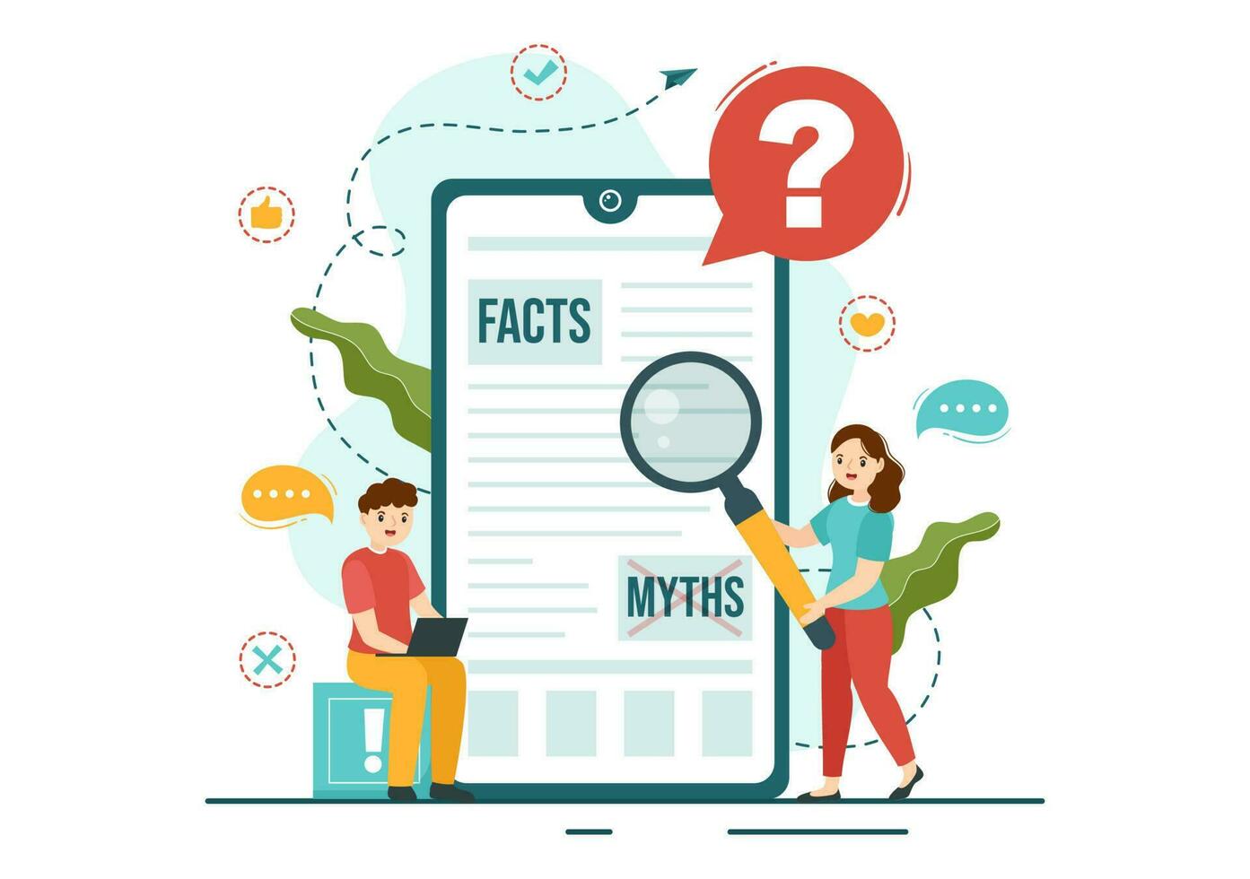 Fact Check Vector Illustration With Myths vs Facts News for Thorough Checking or Compare Evidence in Flat Cartoon Hand Drawn Landing Page Templates