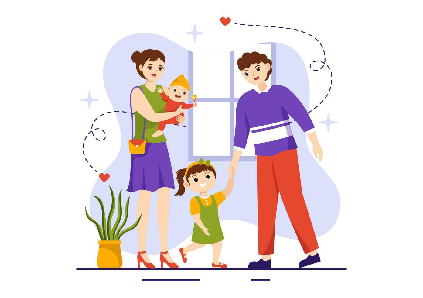 Family Values Vector Illustration of Mother, Father and Kids by Side with Each Other in Love and Happiness Flat Cartoon Hand Drawn Templates