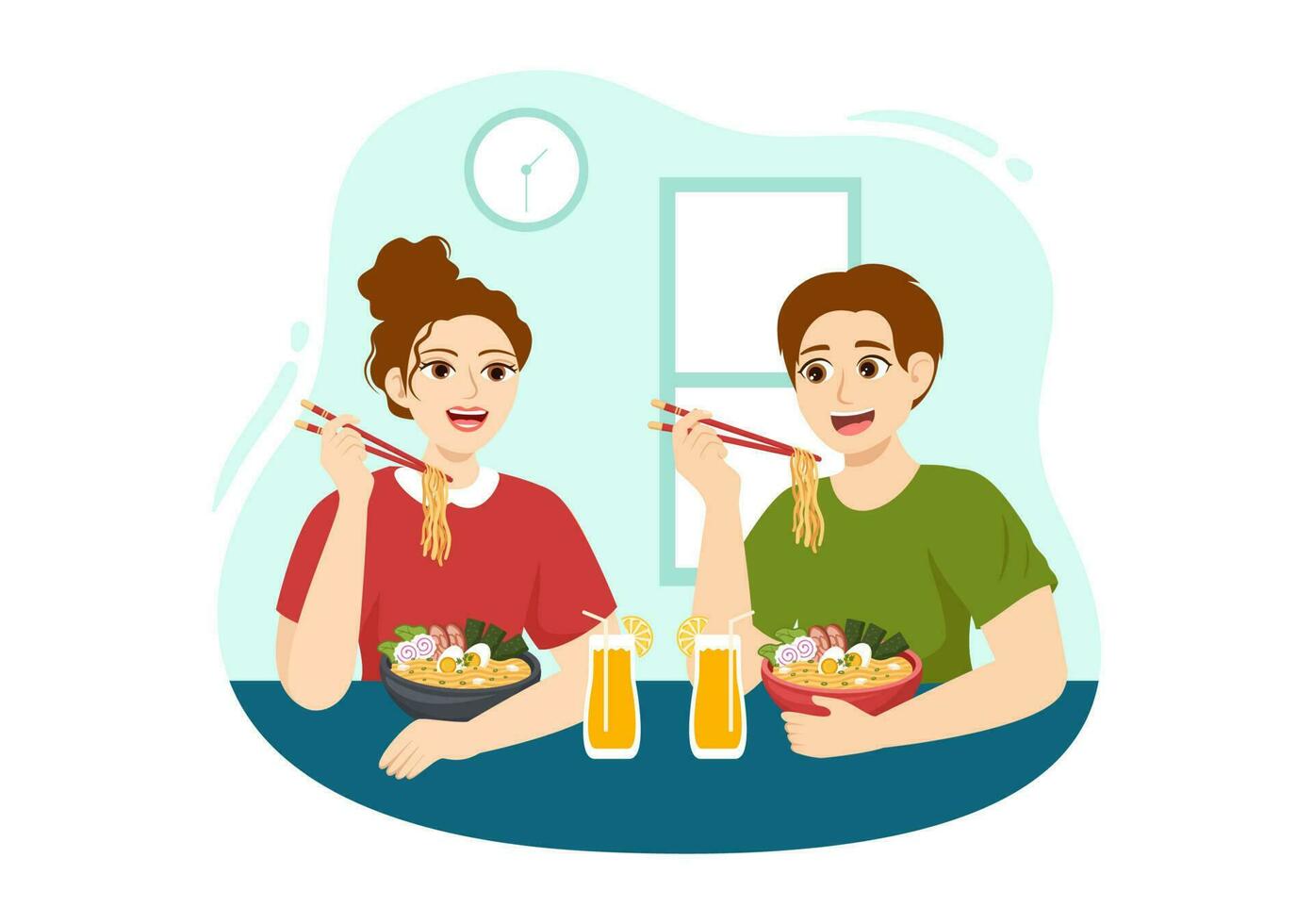 Ramen Vector Illustration of Japanese Food with Noodle, Chopsticks, Miso Soup, Egg Boiled and Grilled Nori in Flat Cartoon Hand Drawn Templates