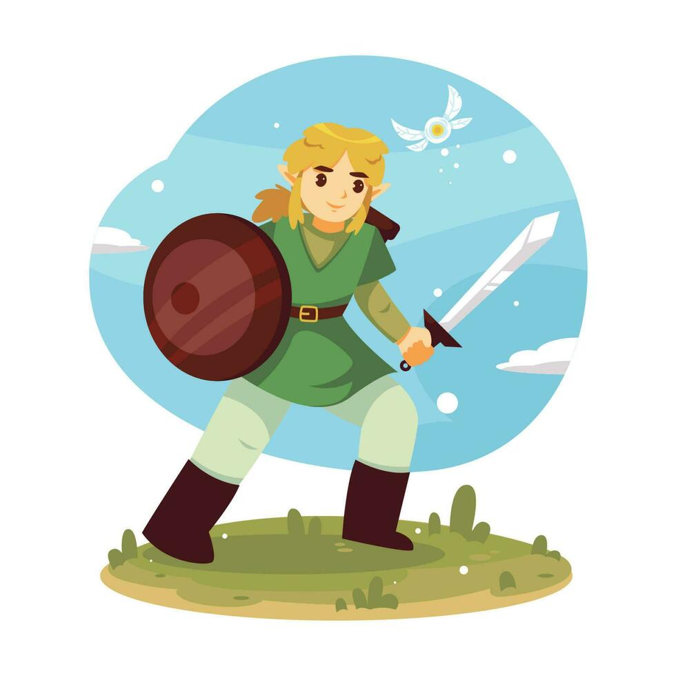 Elf Knight Holding Sword And Shield vector