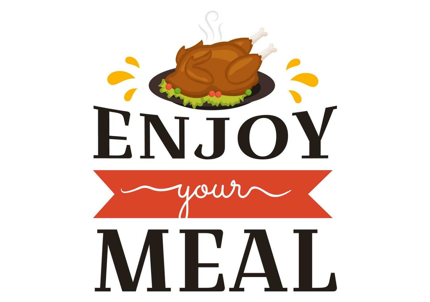 Enjoy Your Meal Vector Illustration a Variety of Delicious Food in Home or Restaurant in Flat Cartoon Hand Drawn Landing Page Background Templates