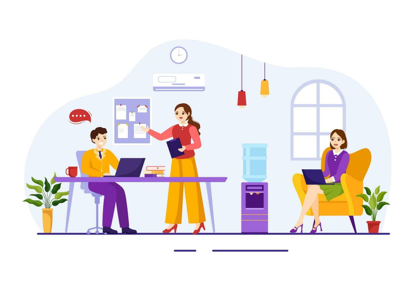 Coworking Business Vector Illustration with Colleagues Talking, Meeting and Working at the Office in Flat Cartoon Hand Drawn Landing Page Templates