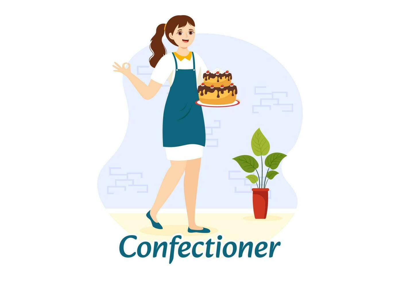 Confectioner Vector Illustration with Chef Wearing Apron Preparing Dessert, Sweet Products and Pastry in Flat Cartoon Hand Drawn Templates