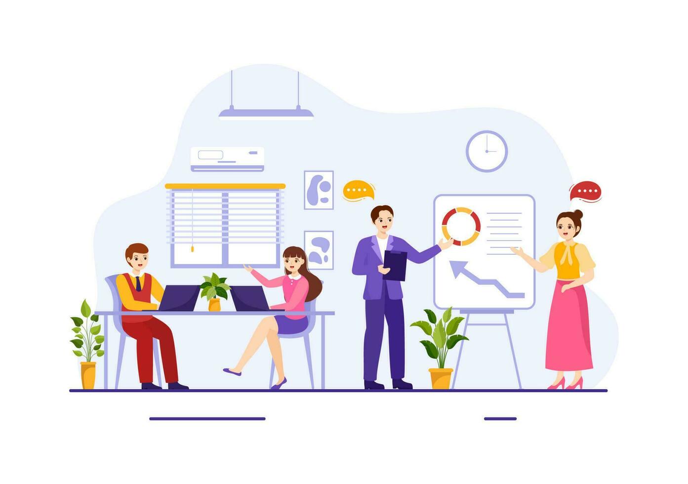 Coworking Business Vector Illustration with Colleagues Talking, Meeting and Working at the Office in Flat Cartoon Hand Drawn Landing Page Templates