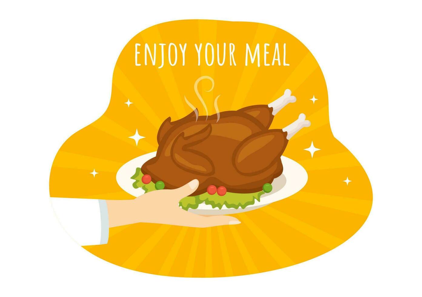 Enjoy Your Meal Vector Illustration a Variety of Delicious Food in Home or Restaurant in Flat Cartoon Hand Drawn Landing Page Background Templates