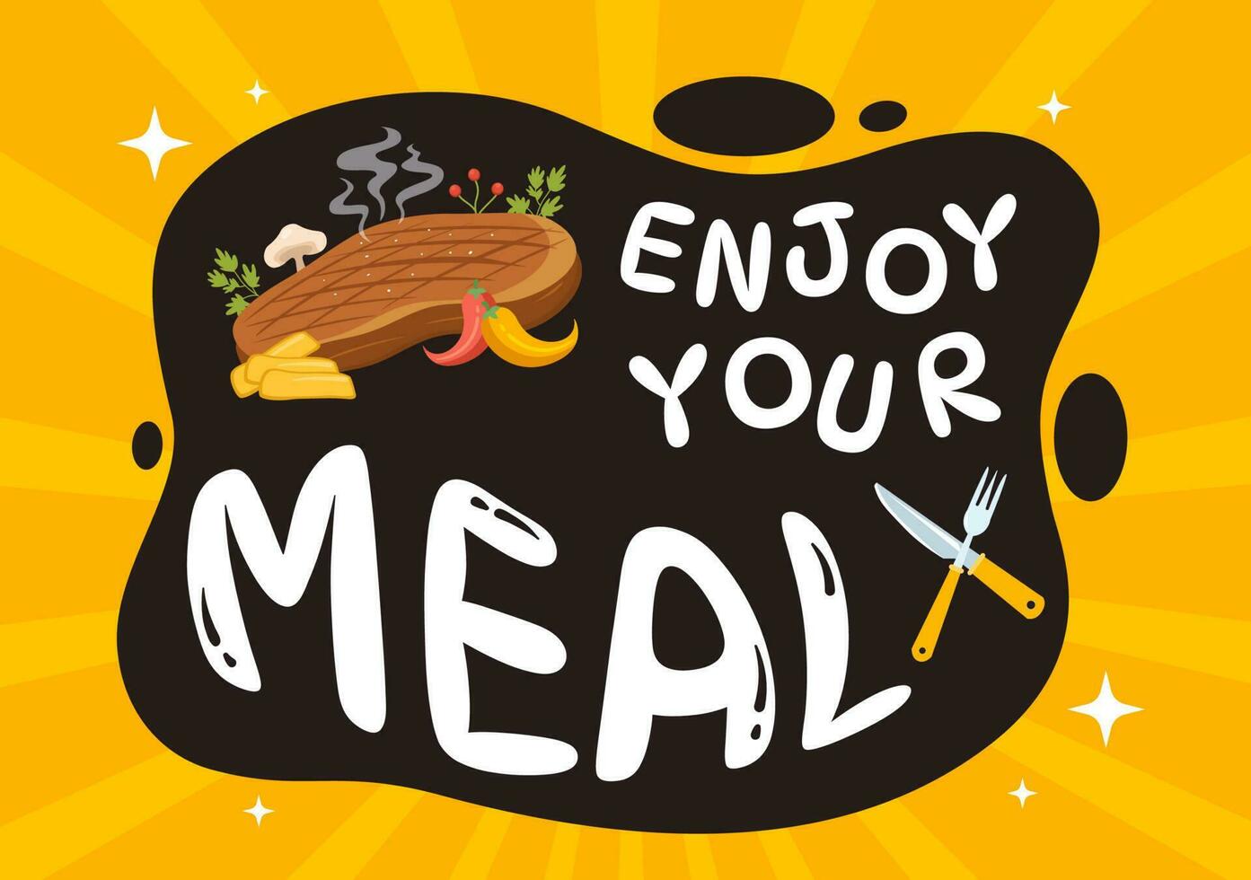 Enjoy Your Meal Vector Illustration a Variety of Delicious Food in Home or Restaurant in Flat Cartoon Hand Drawn Landing Page Background Templates