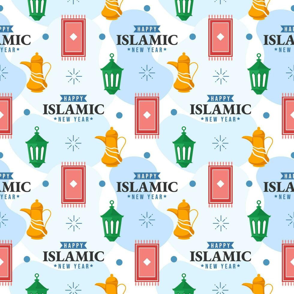 Happy Islamic New Year Seamless Pattern Design Flat Illustration with Muslims Elements in Template Hand Drawn vector