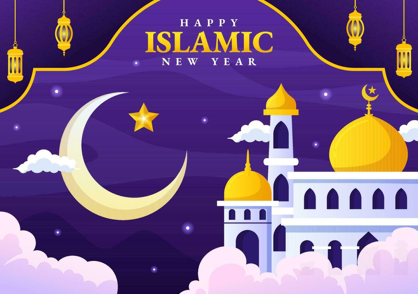 Happy Muharram Vector Illustration with Celebrating Islamic New Year in Flat Cartoon Hand Drawn Landing Page Background Templates