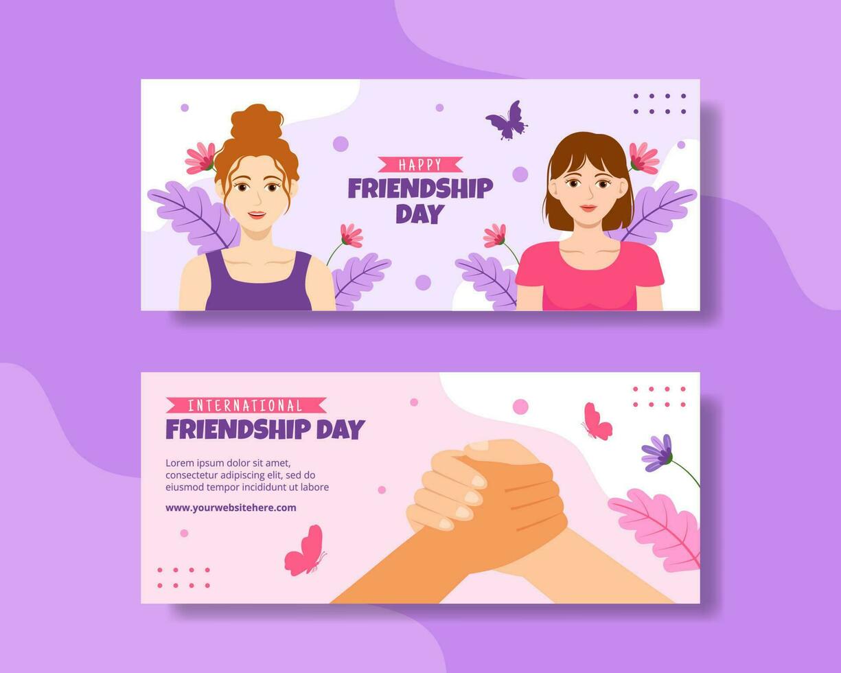 Happy Friendship Day Horizontal Banner Illustration Cartoon Hand Drawn Templates Background vector