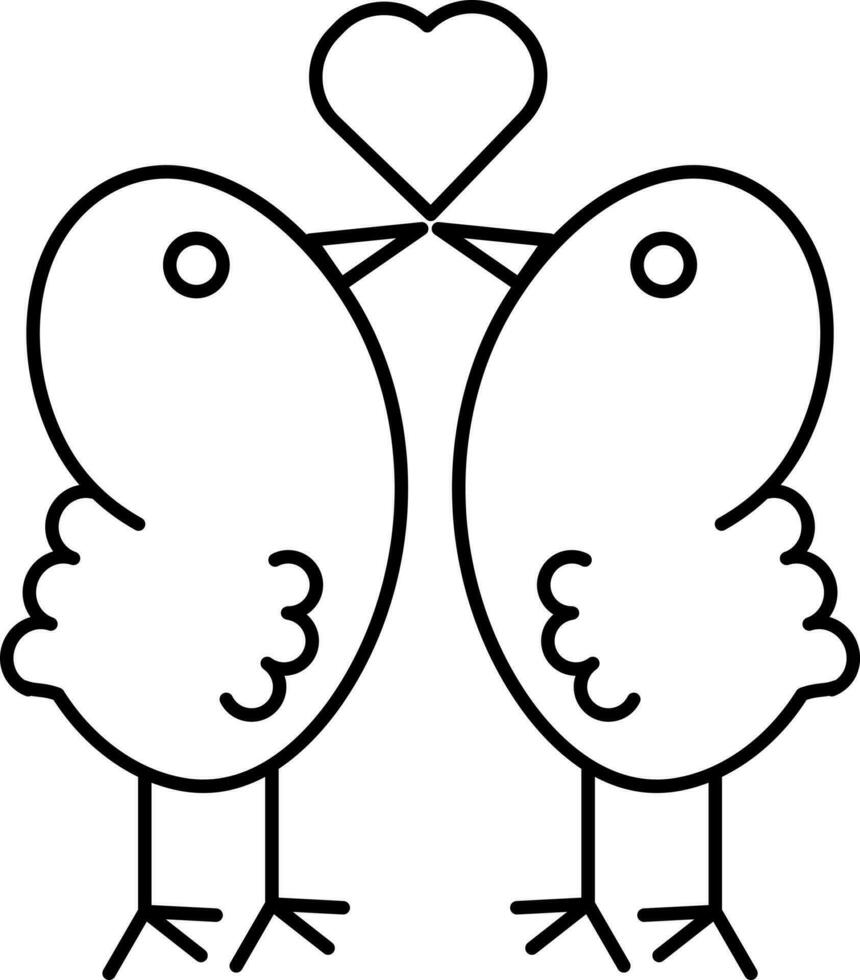 Black Linear Style Love Bird Icon. vector