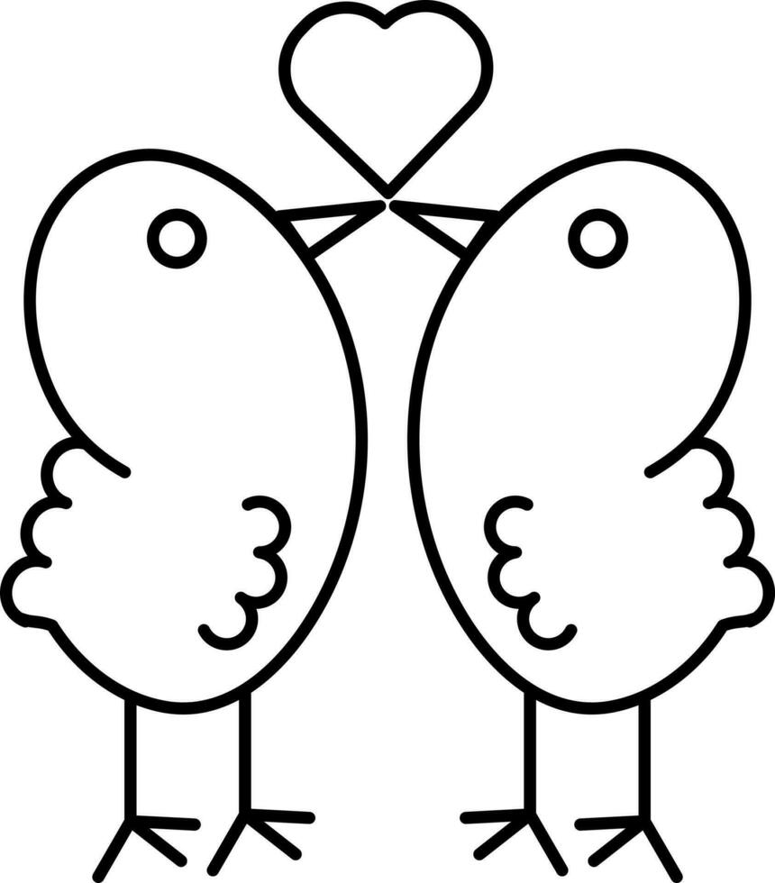 Black Linear Style Love Bird Icon. vector