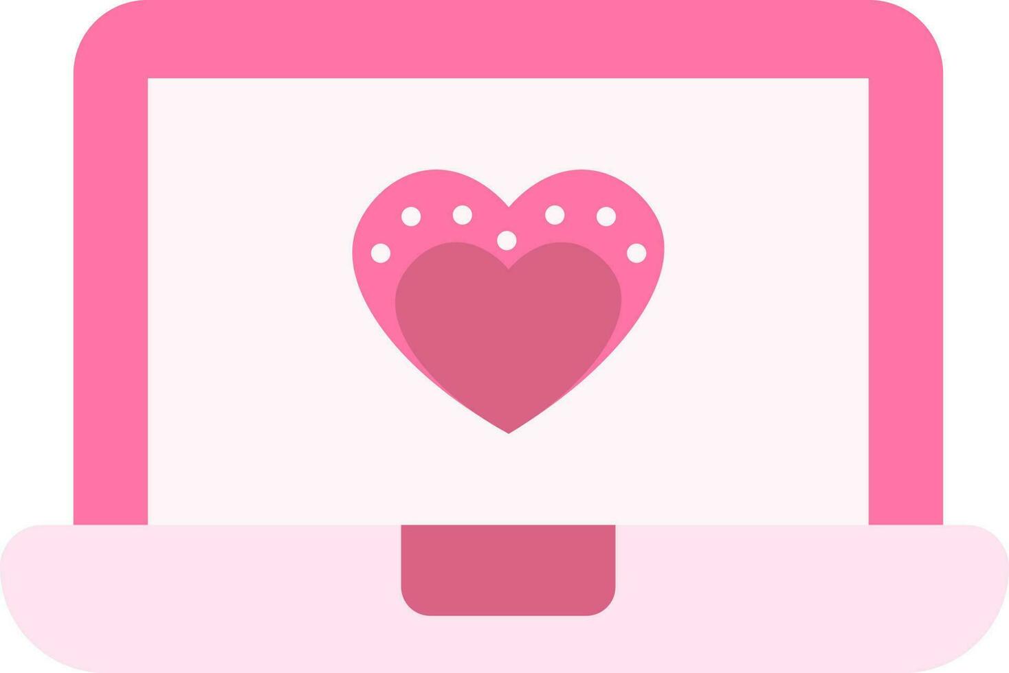 Pink Hearts In Laptop Screen Flat Icon. vector