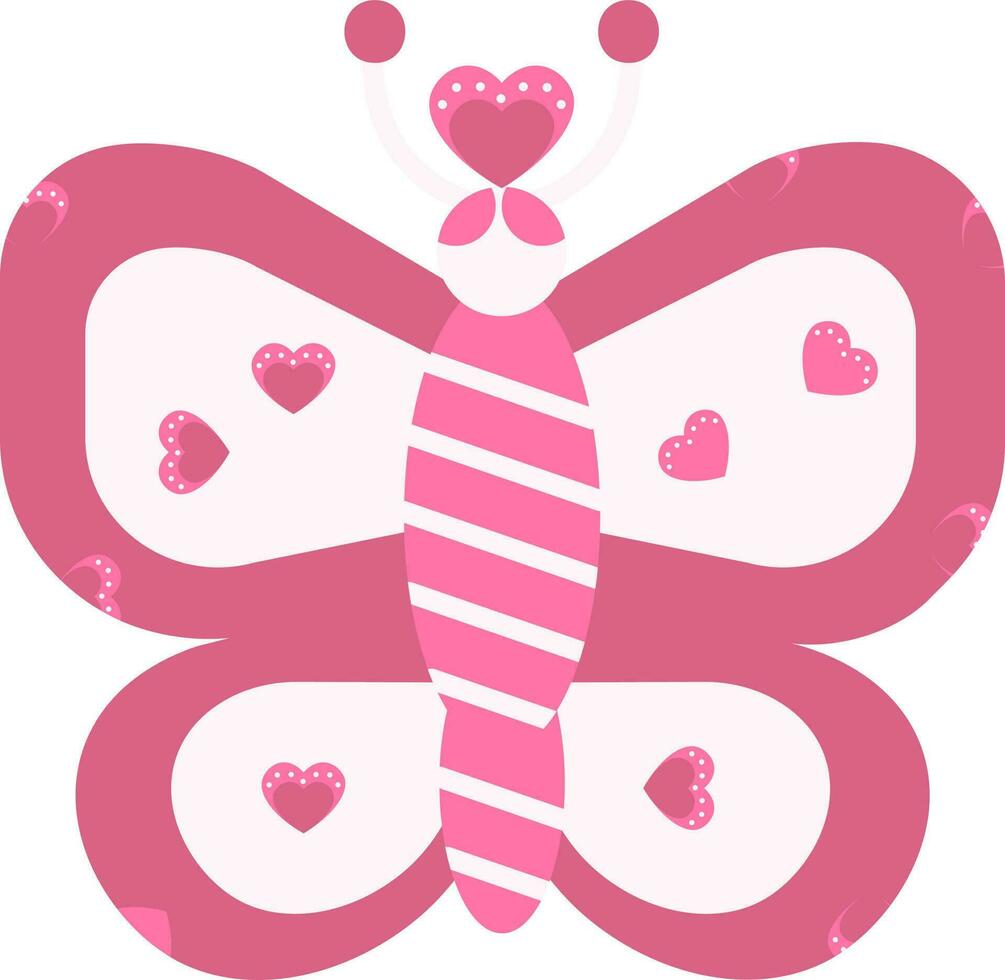 Pink Hearts Butterfly Icon In Flat Style. vector