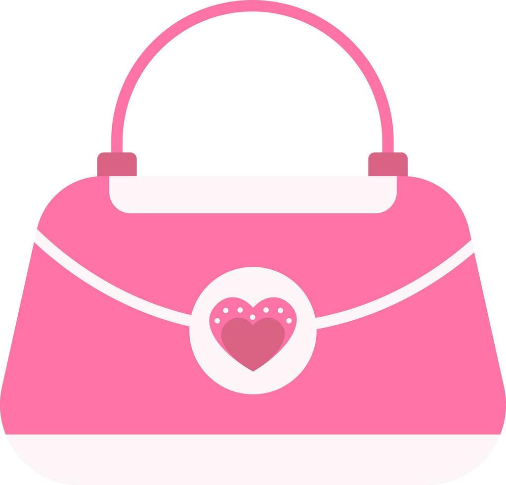 corazón símbolo en hembra bolso plano icono en rosado color. vector