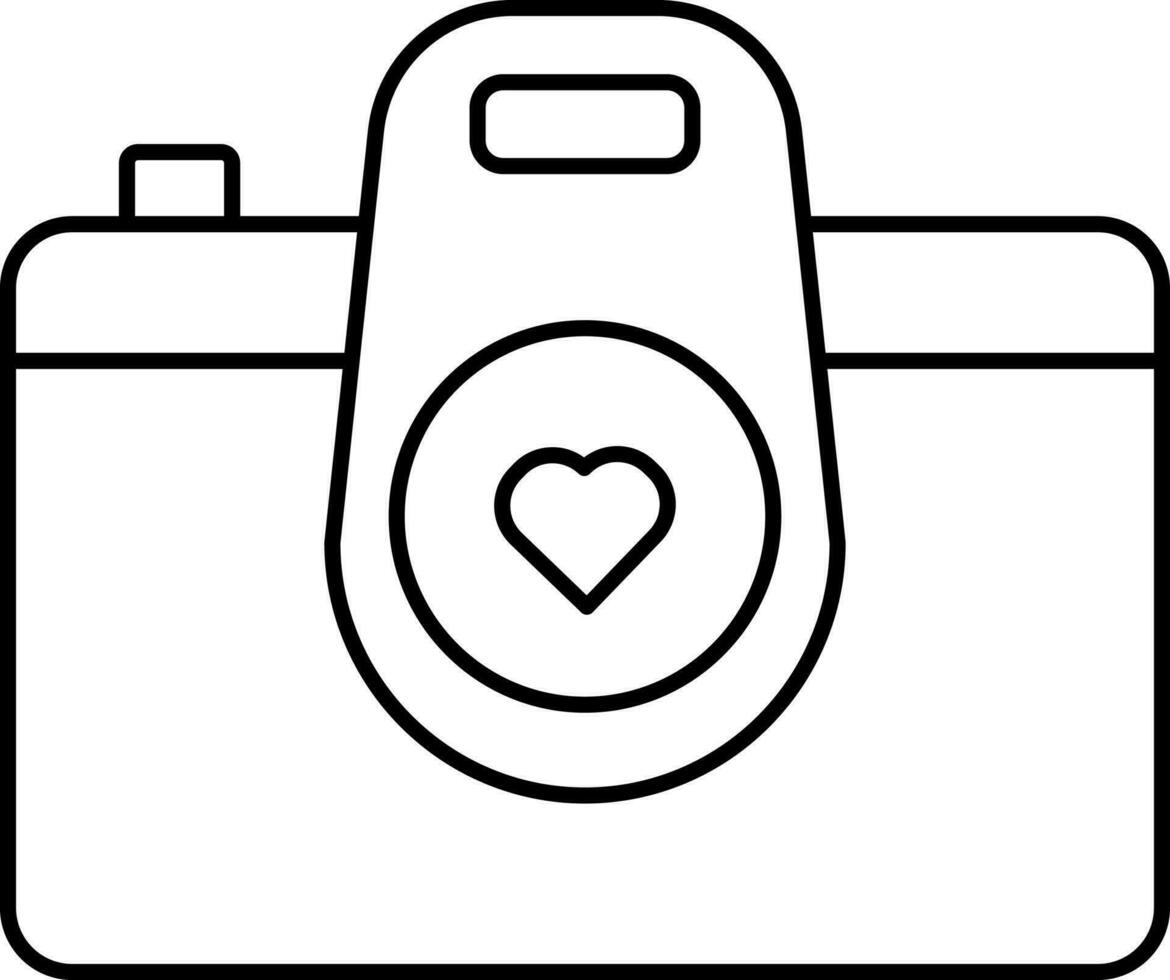 Heart Camera Icon In Thin Line Art. vector