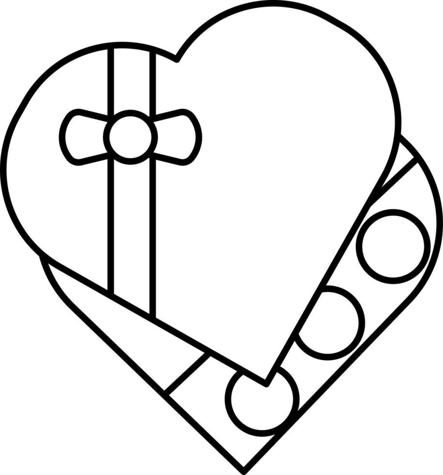 Heart Chocolate Gift Box Black Outline Icon. vector