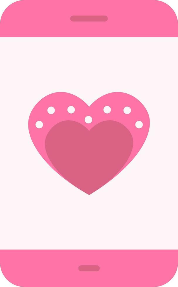 Flat Heart Symbol Inside Smartphone Icon In Pink Color. vector