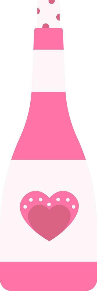 rosado corazón símbolo en champán botella icono en plano estilo. vector