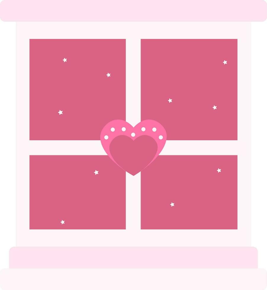 Heart Symbol On Window Door Pink Icon In Flat Style. vector