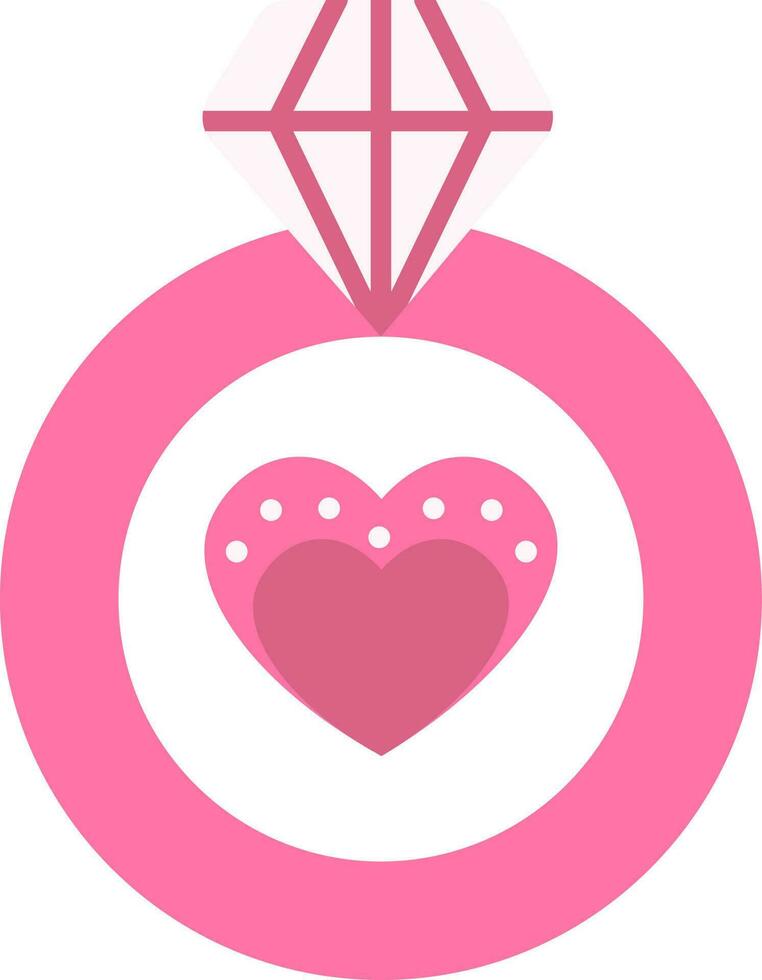 Heart Inside Diamond Ring Flat Icon In Pink Color. vector