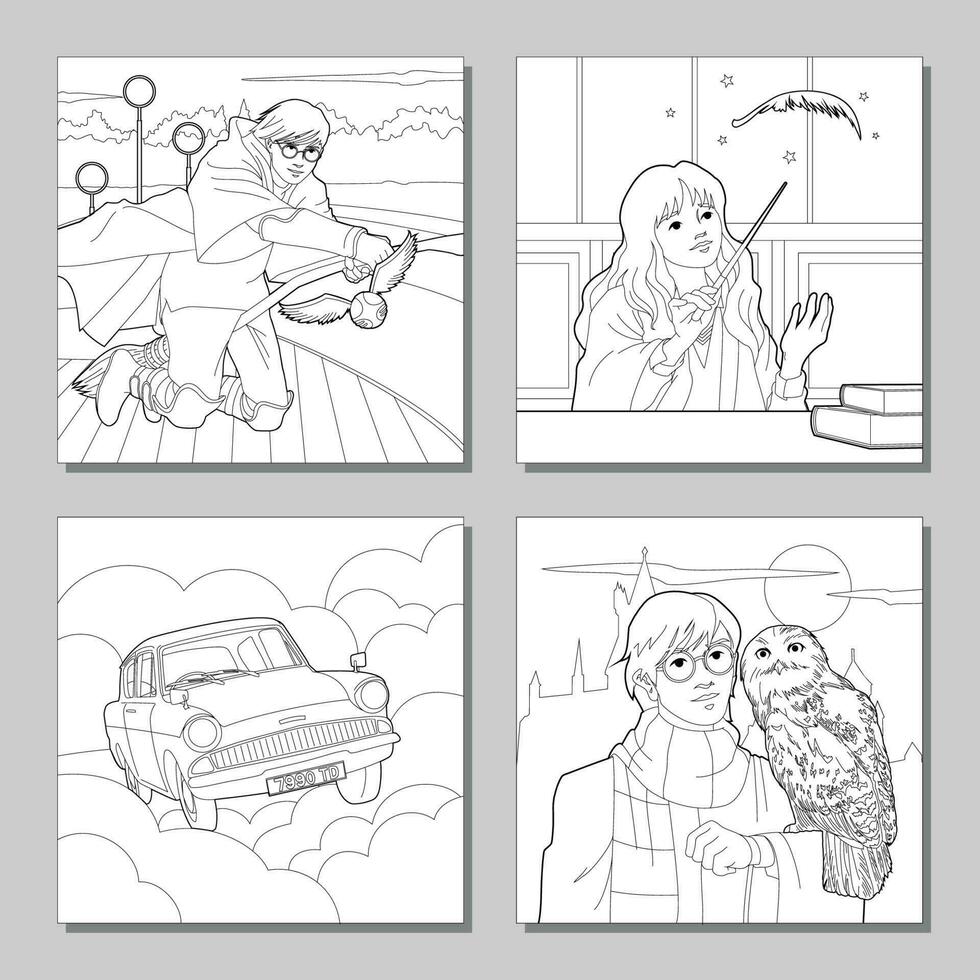 School of Wizard Coloring Pages vector