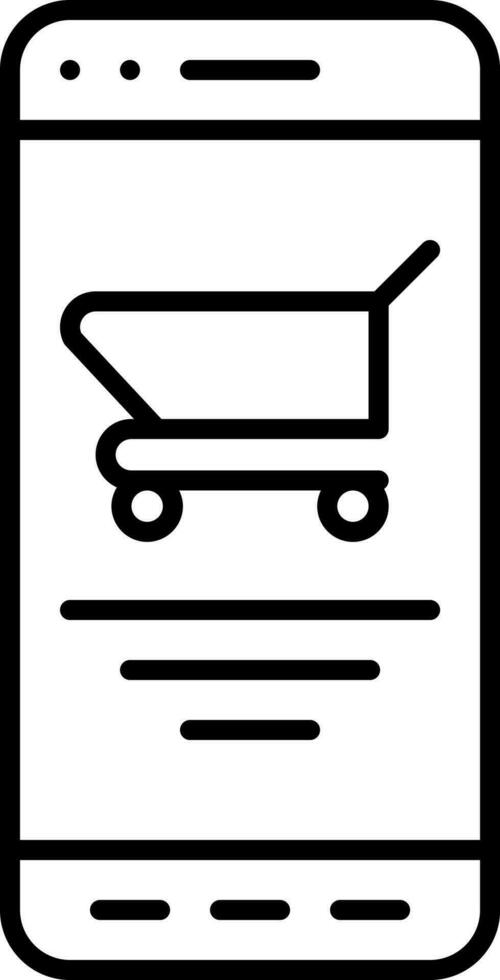 Linear Style Shopping Cart Inside Smartphone Screen Icon. vector