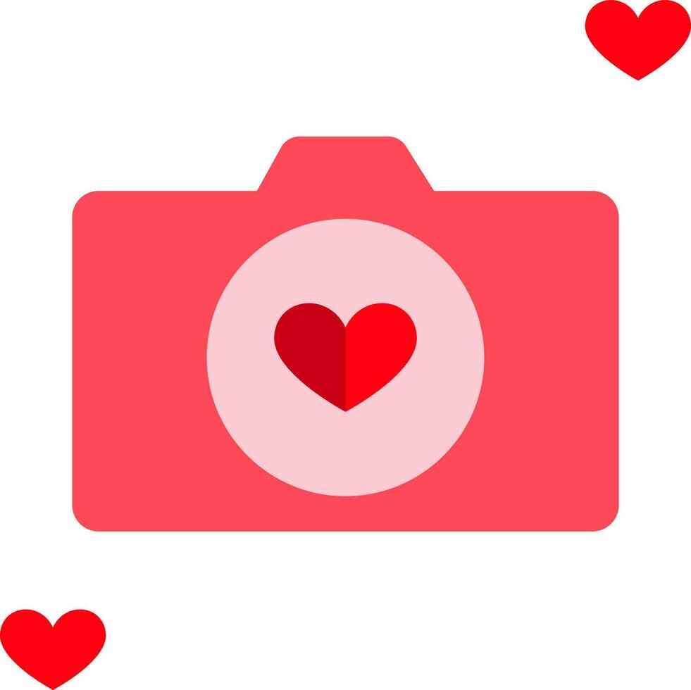 Flat Style Love Camera Icon In Red Color. vector