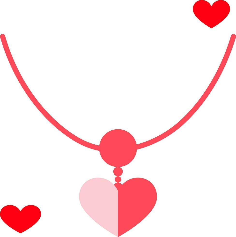 Lovely Necklace With Heart Pendant Pink And Red Icon. vector