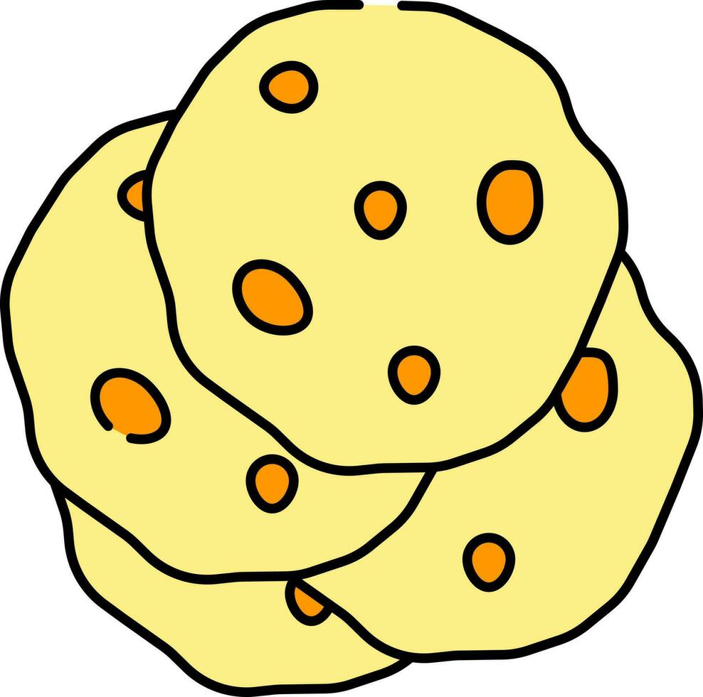 Flatbread Icon In Orange And Yellow Color. vector