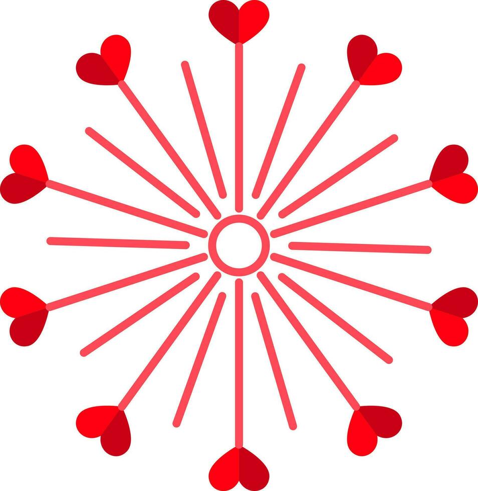 Bursting Hearts Fireworks Icon In Red Color. vector