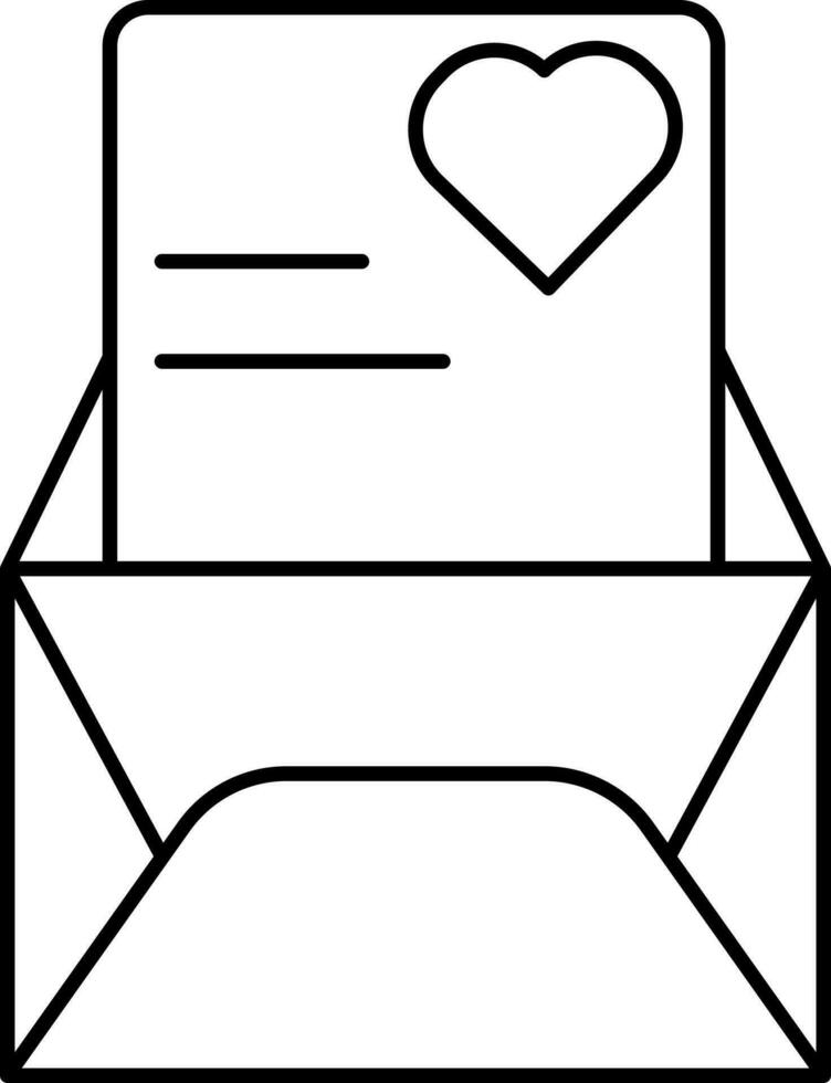 Open Love Letter Icon In Black Stroke. vector
