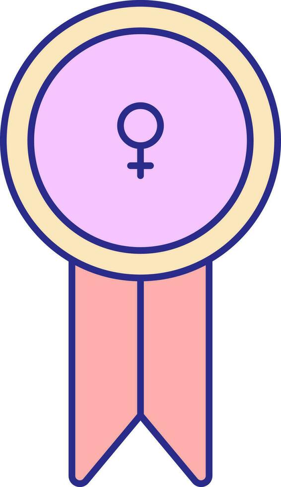 Female Badge Medal Pink And Yellow Icon. vector