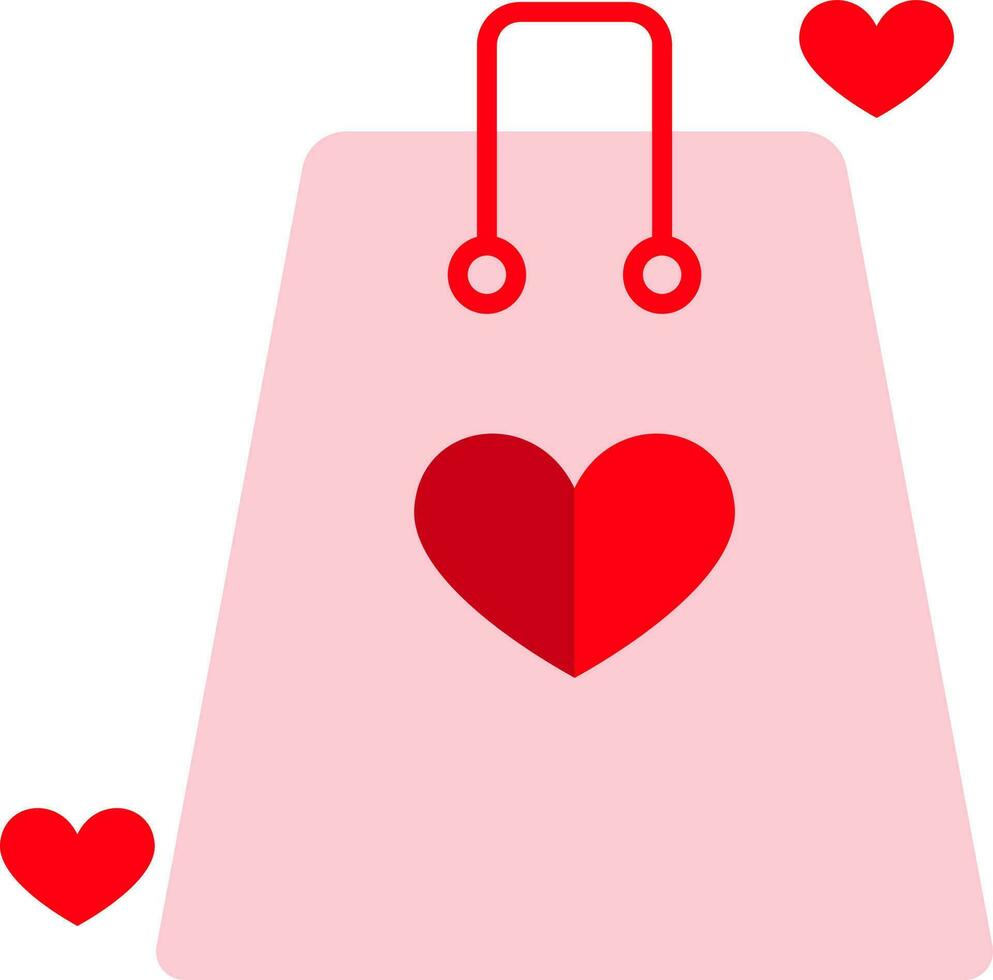 Love's Shopping With Heart Bag Pink And Red Icon. vector