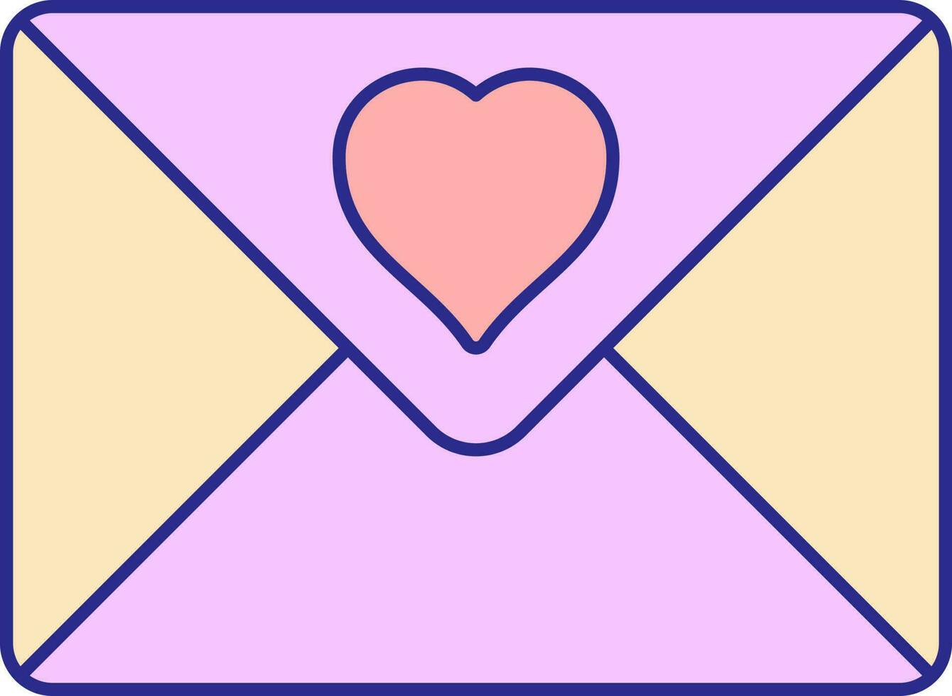 amarillo y rosado amor mensaje tarjeta plano icono. vector