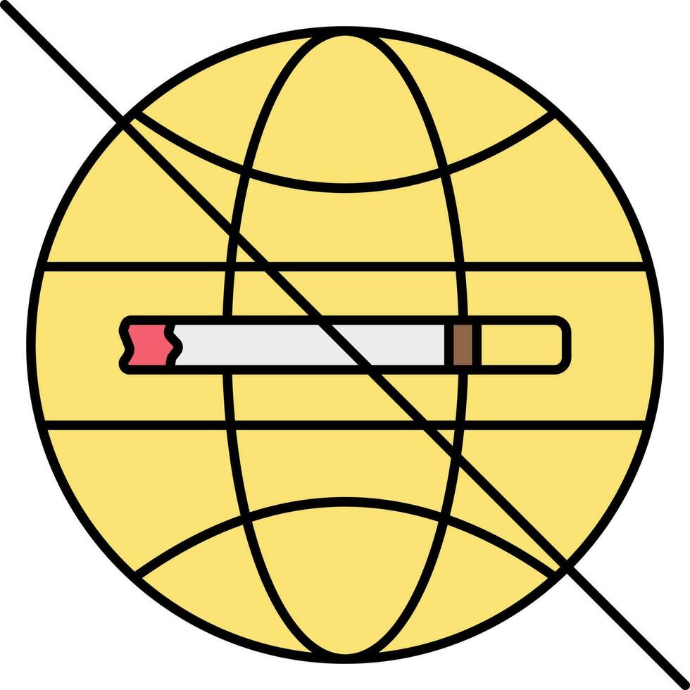 Globe And Cigarette For World No Smoking Or Tobacco Day Yellow Icon. vector