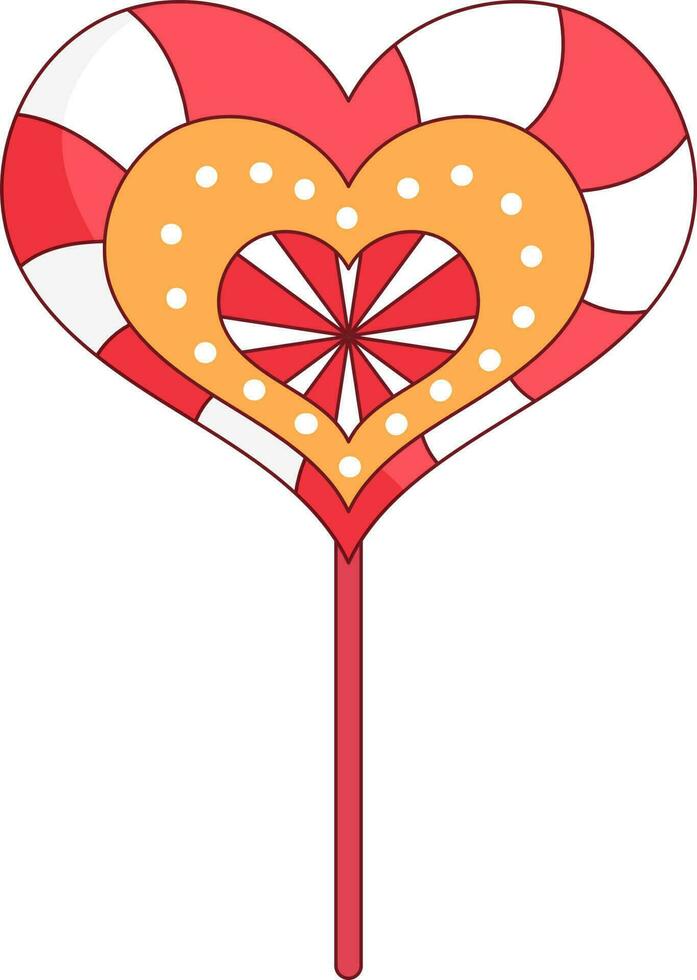 Red And White Heart Lollipop Icon In Flat Style. vector