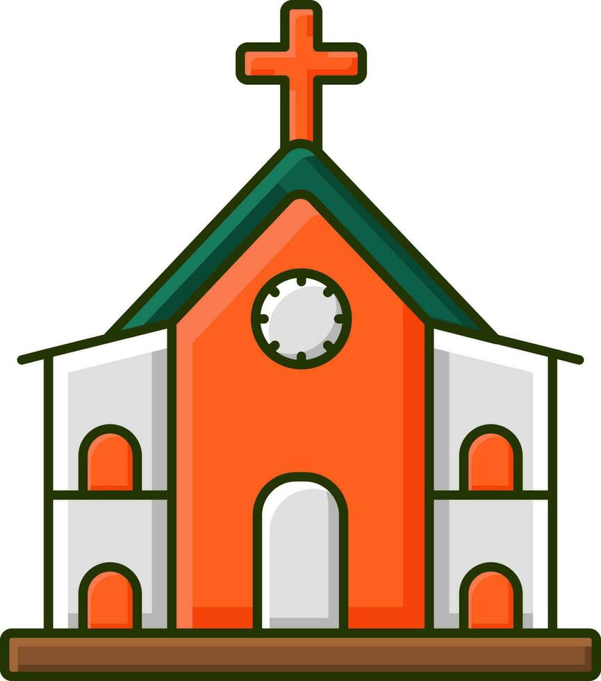 Flat Style Church Orange And White Icon. vector