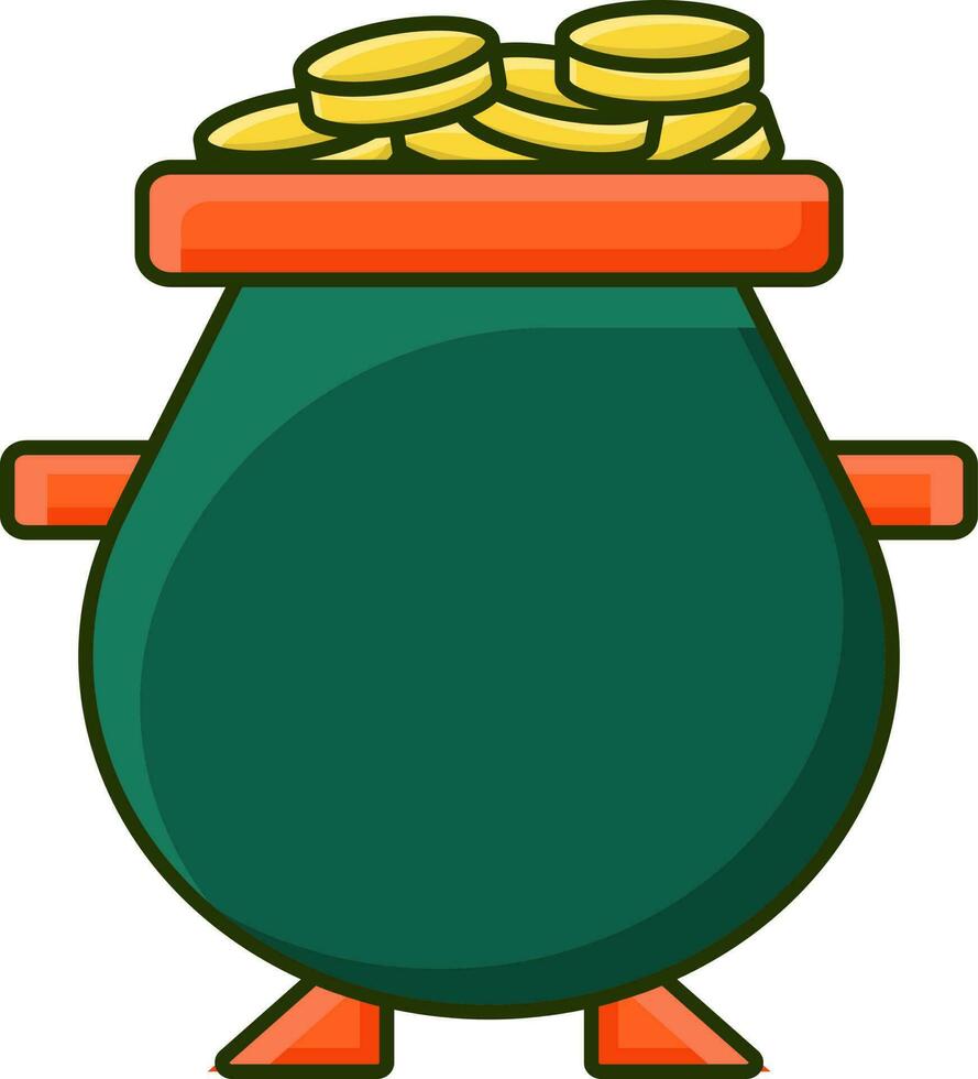 Isolated Coins Cauldron Icon In Flat Style. vector