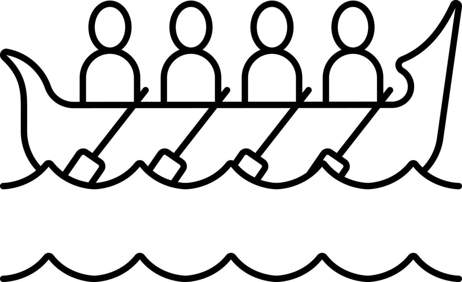 Black Line Art Of People Boating Snake Boat Icon Or Symbol. vector