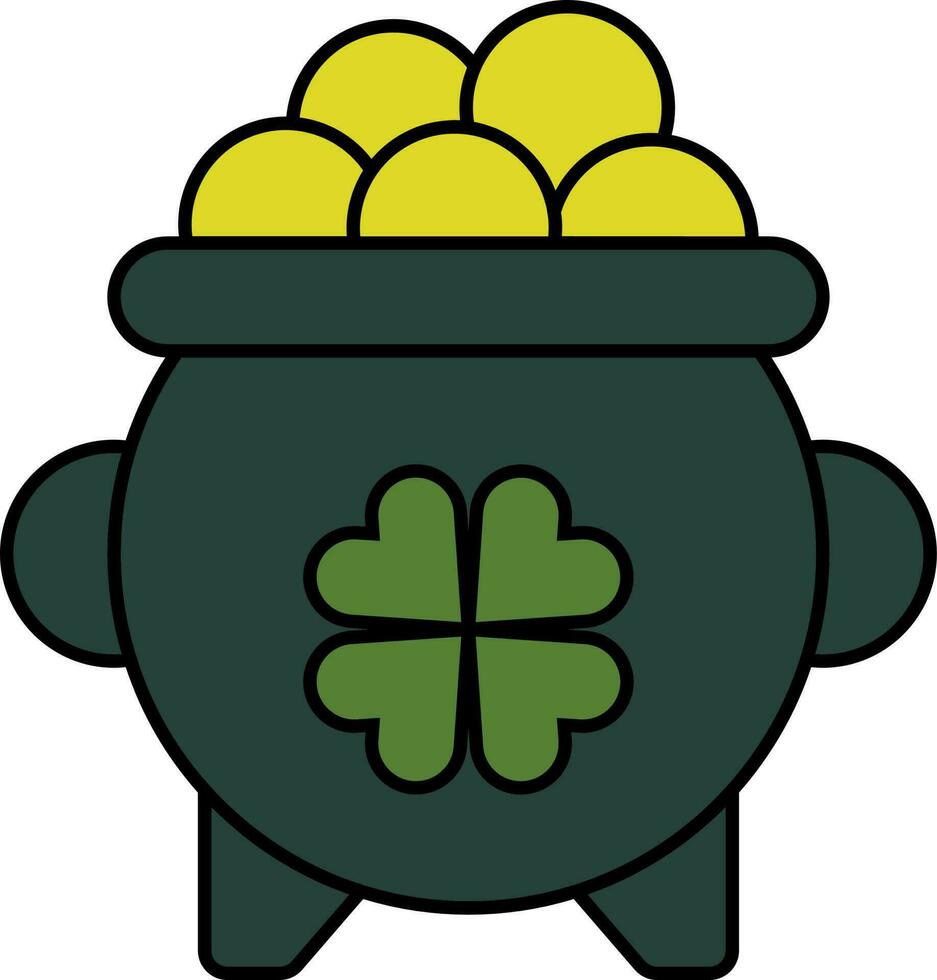 Clover Gold Pot Icon In Green And Yellow Color. vector