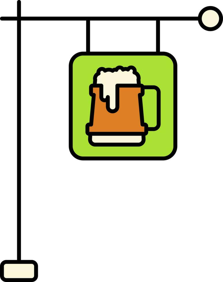 Hanging Beer Bar Signboard Orange And Green Icon. vector