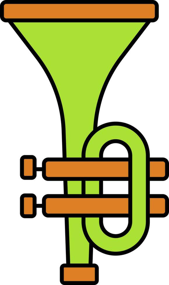 Green And Orange Trumpet Flat Icon. vector