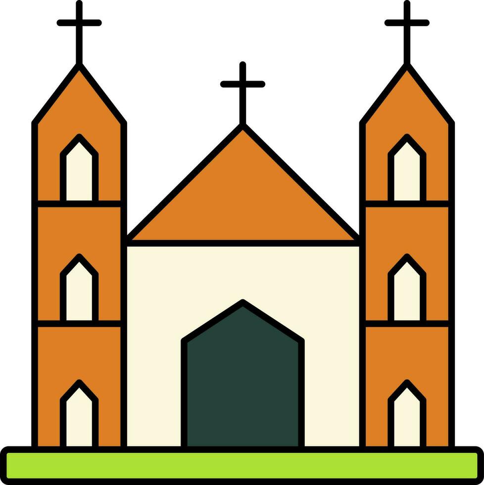 plano estilo Iglesia naranja y blanco icono. vector