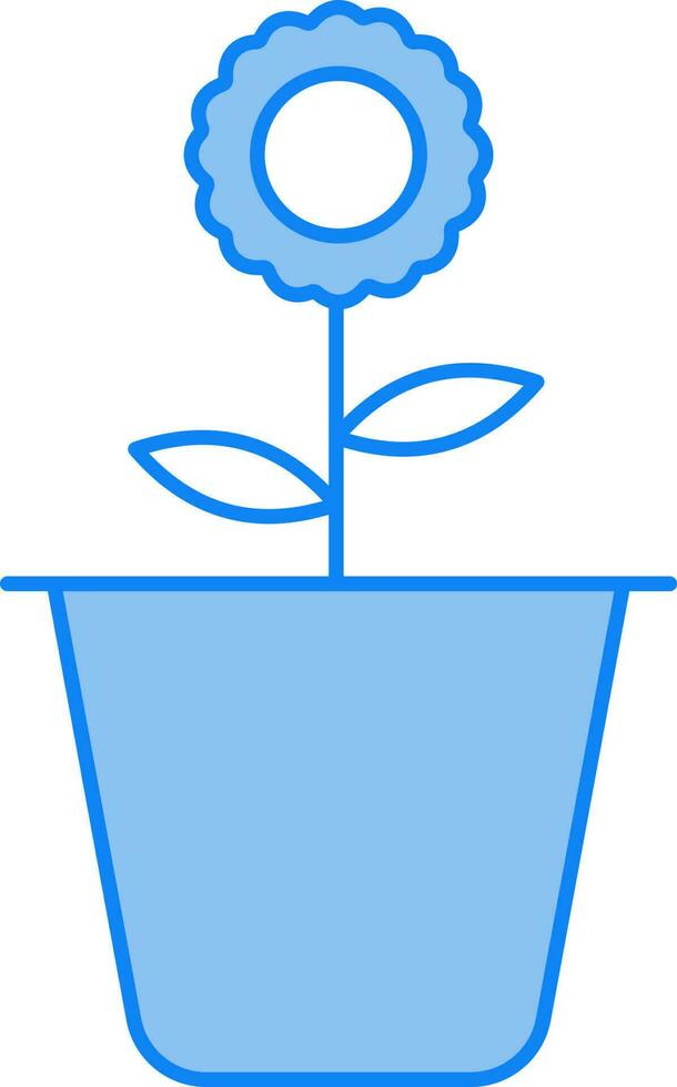 Flower Pot Flat Icon In Blue And White Color. vector