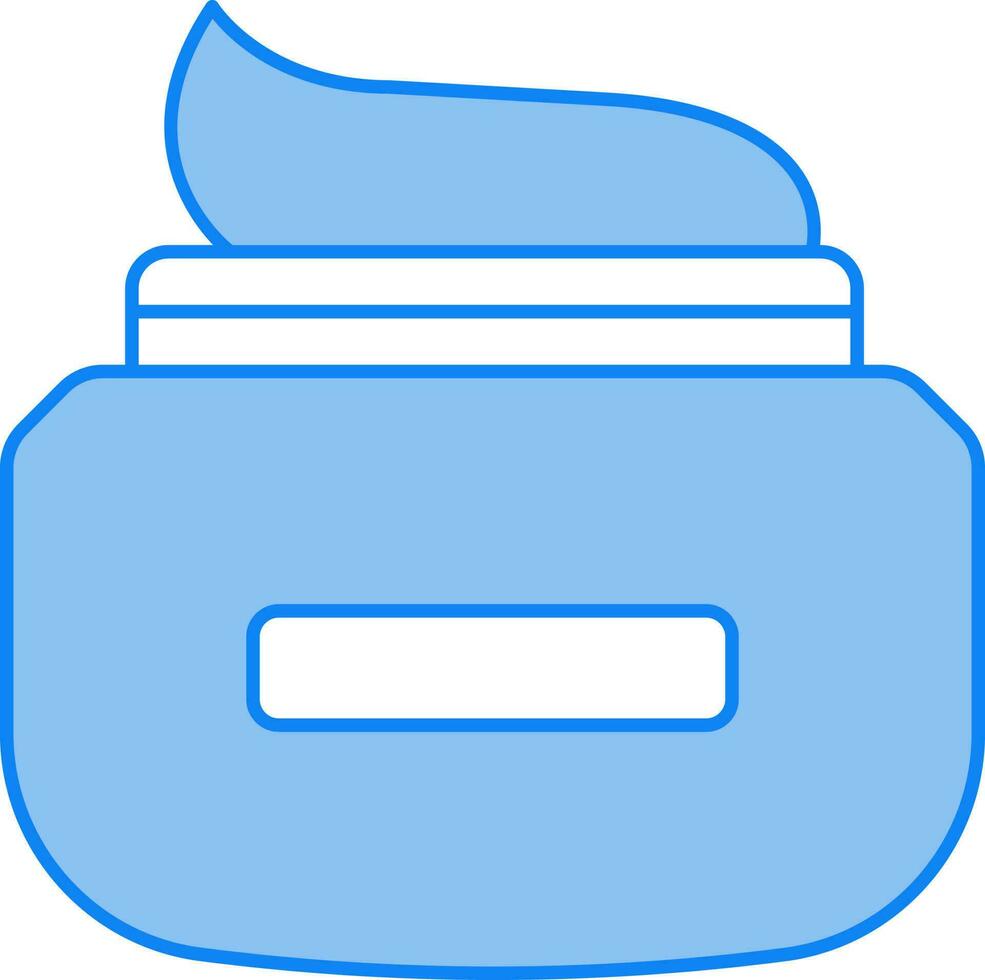 Flat Style Cream Jar Icon In Blue And White Color. vector