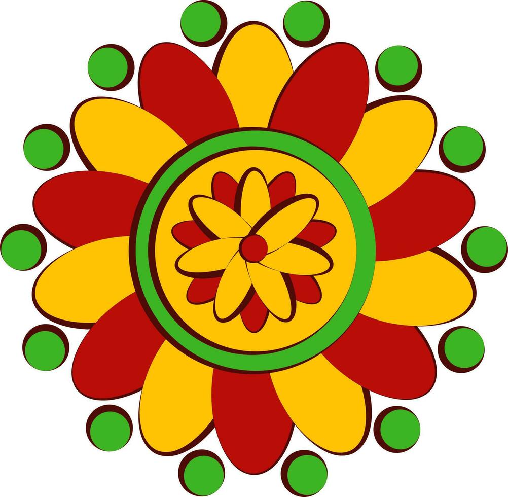 Yellow And Red Circular Creative Floral Mandala Icon In Flat Style. vector