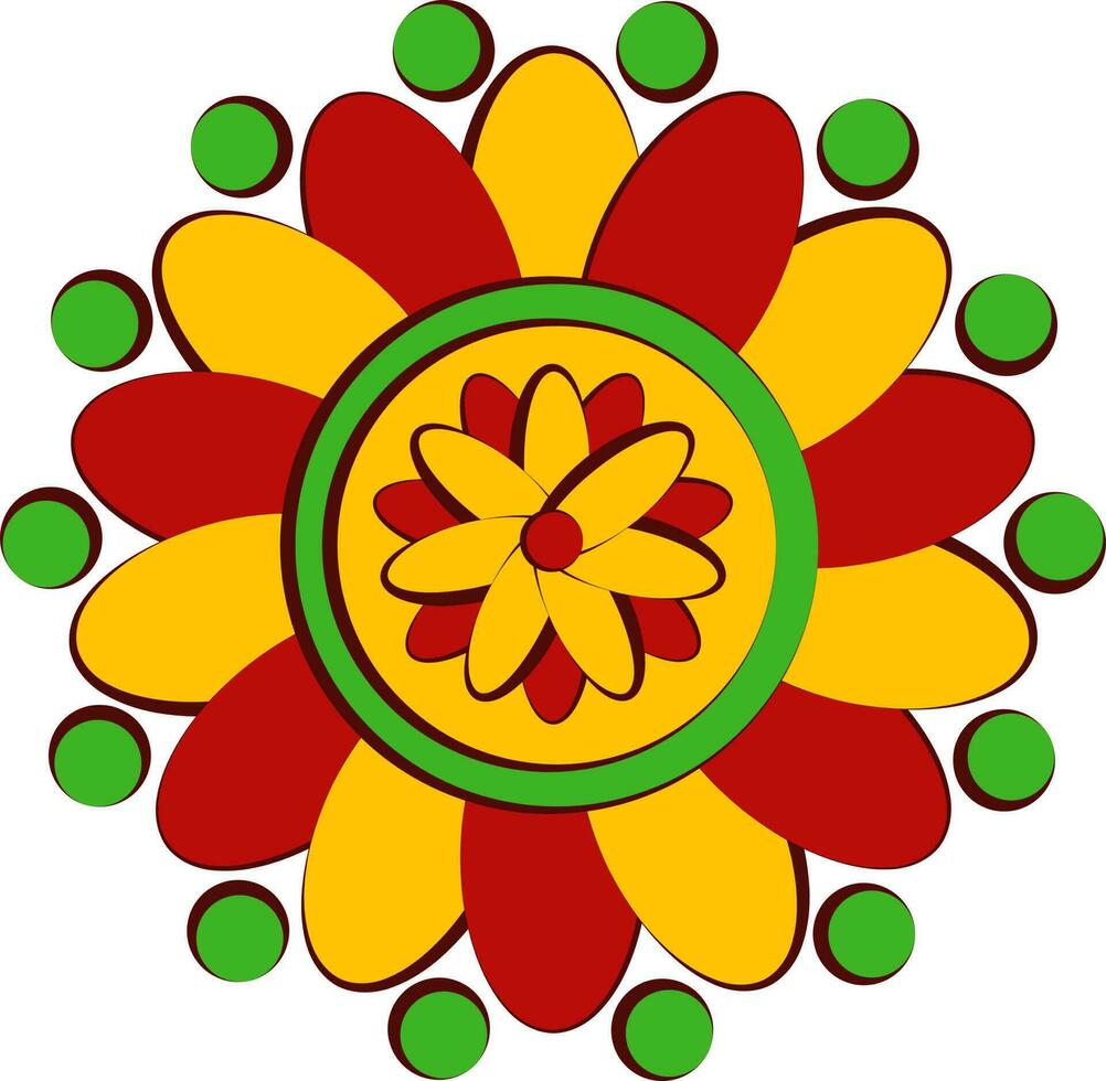 amarillo y rojo circular creativo floral mandala icono en plano estilo. vector