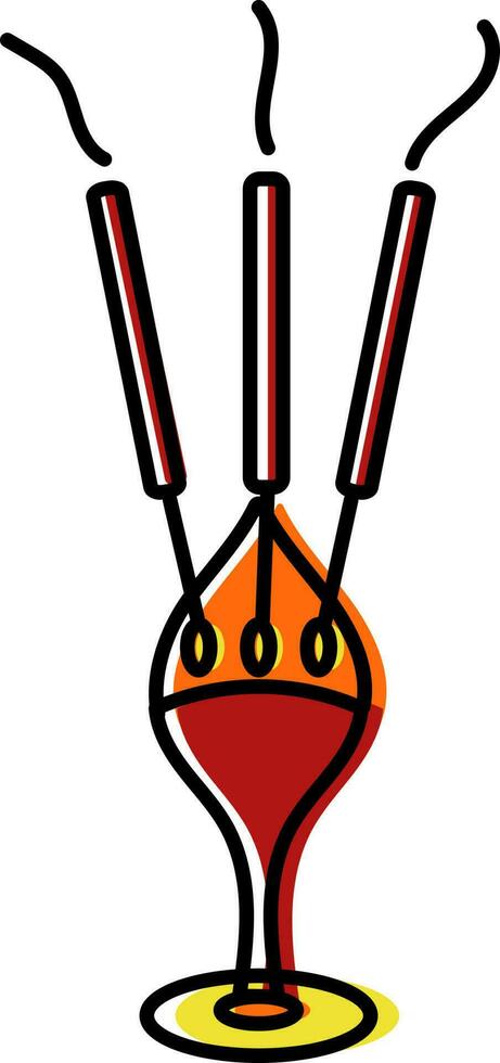 Illustration Of Burning Incense Stick Stand Icon. vector