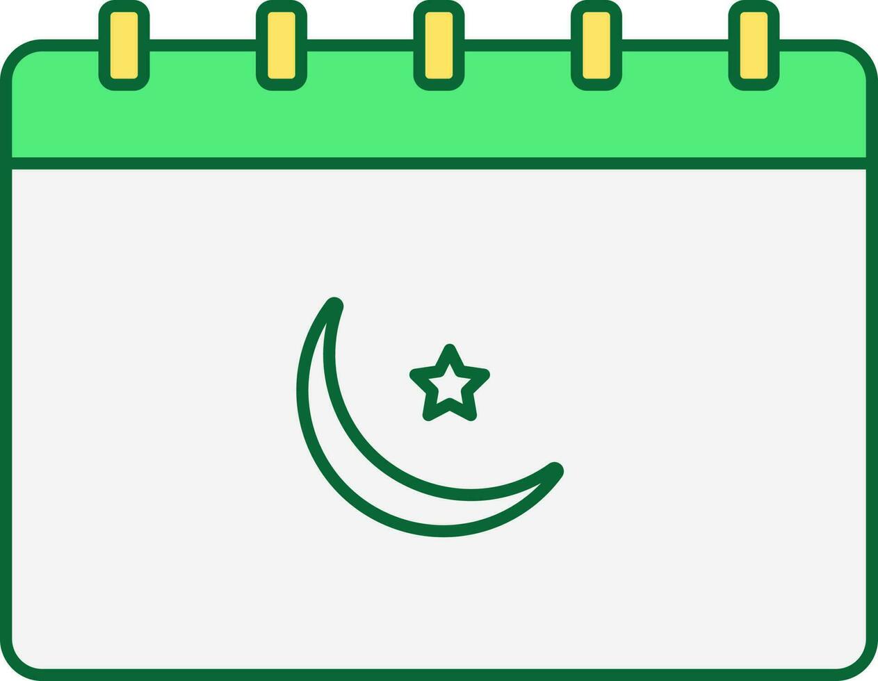 Crescent Moon Symbolic Calendar Grey And Green Color. vector